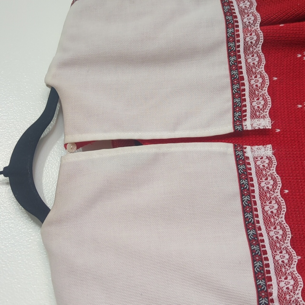 🌸Vintage Scott McClintock 1980s Red White Pullover Sweater Bibbed Collar Small - Picture 8 of 10